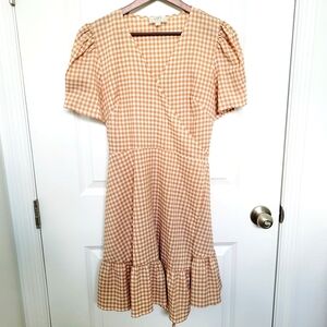 The Loft Picnic Cottagecore Prairie Gingham Print Wrap Around Ruffle Dress 6P